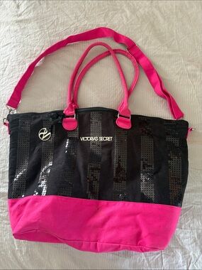 Victoria's Secret Black and Hot Pink Sequin Tote